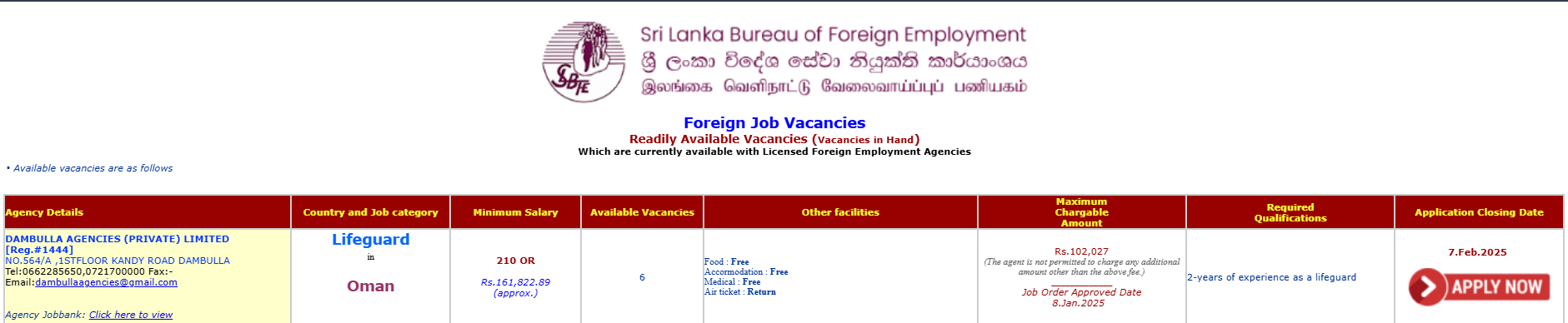 Lifeguard - DAMBULLA AGENCIES Oman
